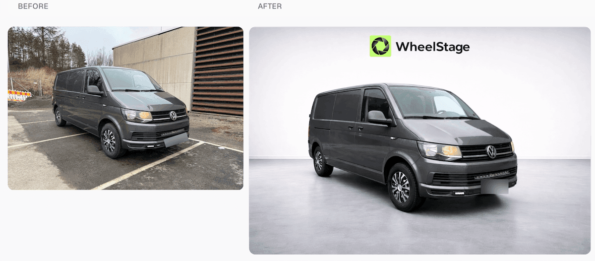 Before and after comparison of a van edited with WheelStage